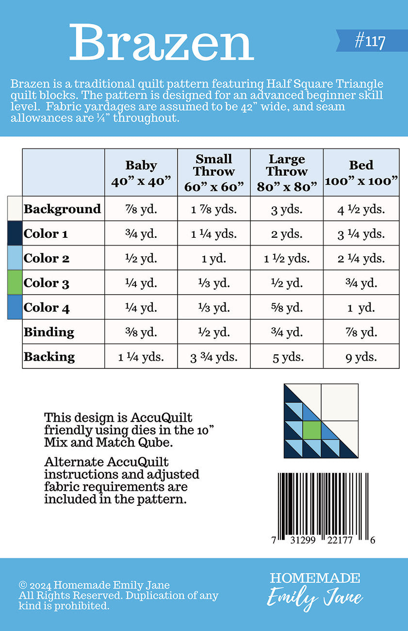 Back of the Brazen Quilt Pattern by Homemade Emily Jane