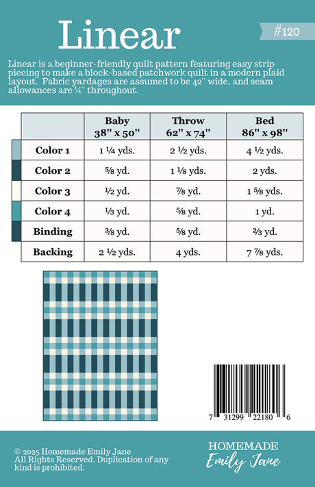 Back of the Linear Quilt Pattern by Homemade Emily Jane