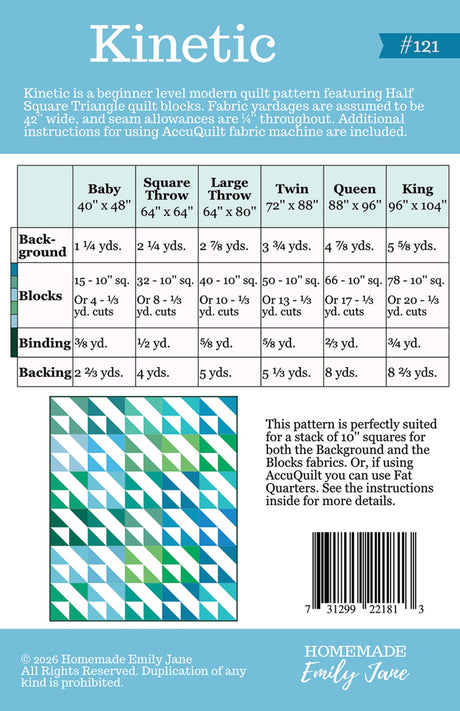 Back of the Kinetic Quilt Pattern by Homemade Emily Jane