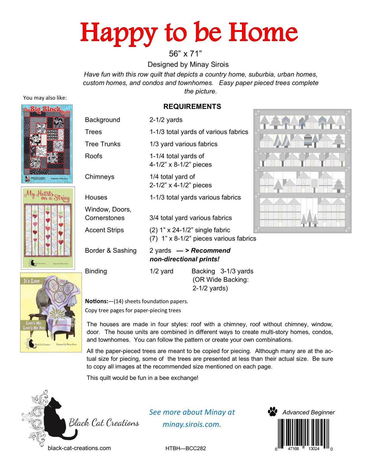 Back of the Happy to be Home Downloadable Pattern by Black Cat Creations