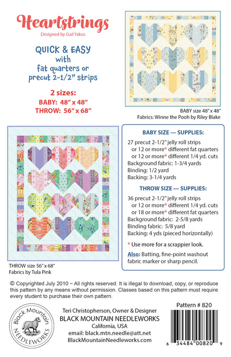 Back of the Heartstrings Quilt Pattern by Black Mountain Needleworks