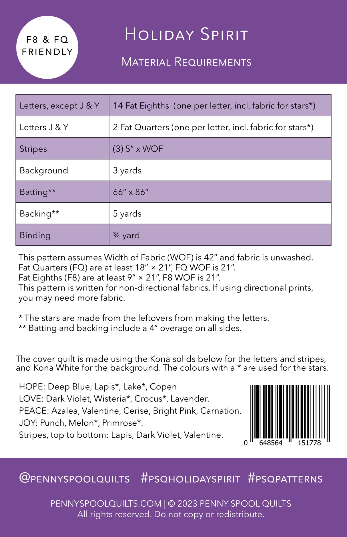 Back of the Holiday Spirit Downloadable Pattern by Penny Spool Quilts Pattern