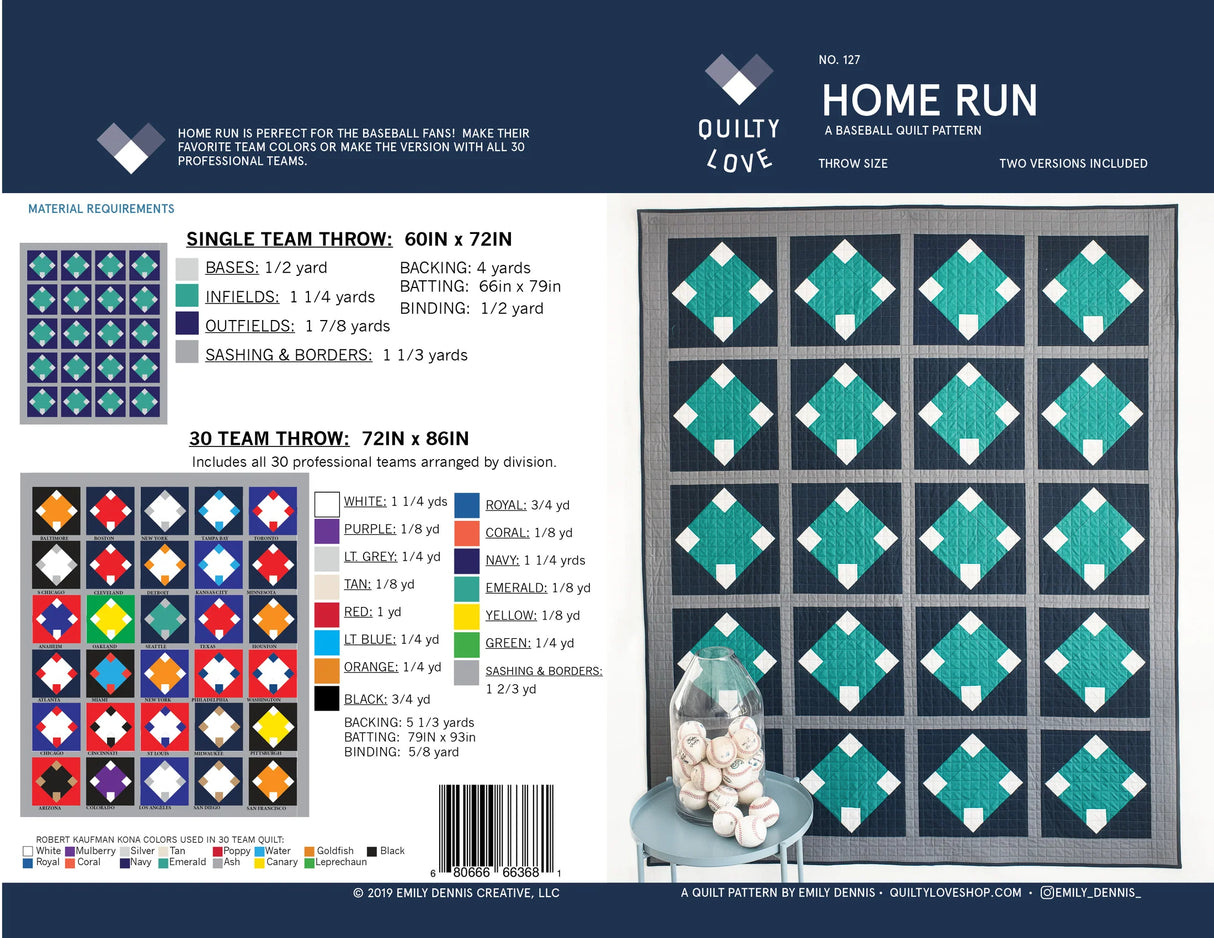 Back of the Home Run Quilt Pattern by Quilty Love