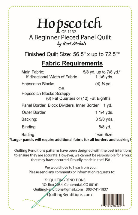 Back of the Hopscotch Downloadable Pattern by Quilting Renditions
