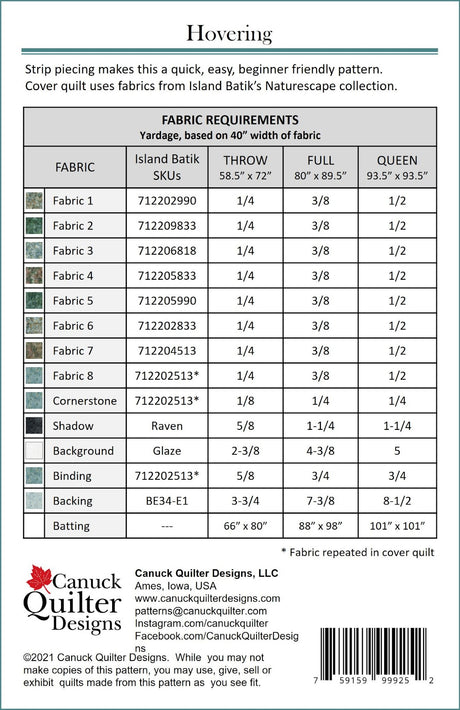 Back of the Hovering Quilt Pattern by Canuck Quilter Designs