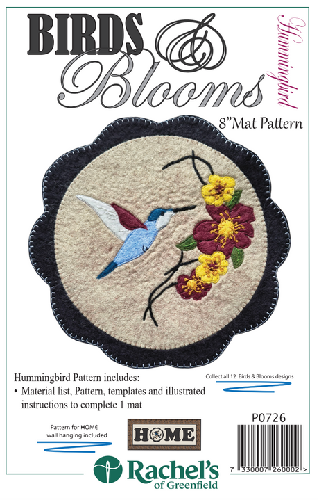 Hummingbird Mat Downloadable Pattern - Rachels of Greenfield - 14" x 33"