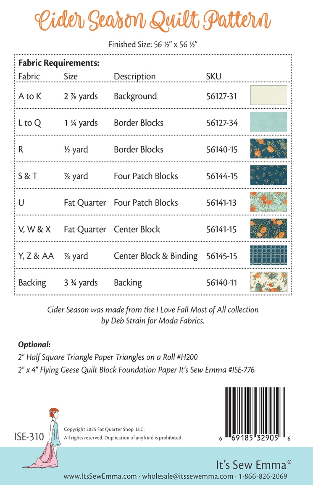 Back of the Cider Season Quilt Pattern by It's Sew Emma