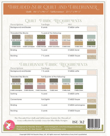 Back of the Threaded Star Quilt Pattern by It's Sew Emma