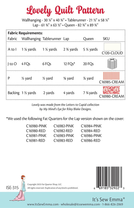 Back of the Lovely Quilt Pattern by Its Sew Emma