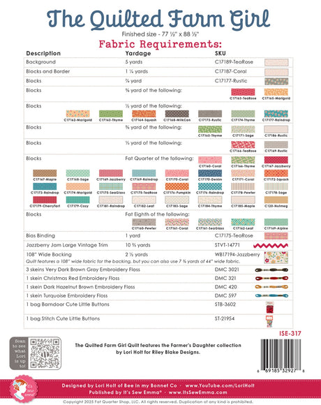 Back of the Quilted Farm Girl Quilt Quilt Pattern by It's Sew Emma