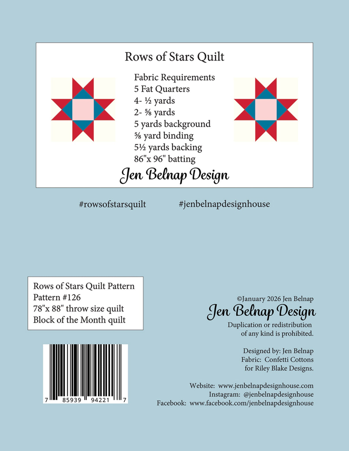 Back of the Rows of Stars Quilt Pattern by Jen Belnap Design House