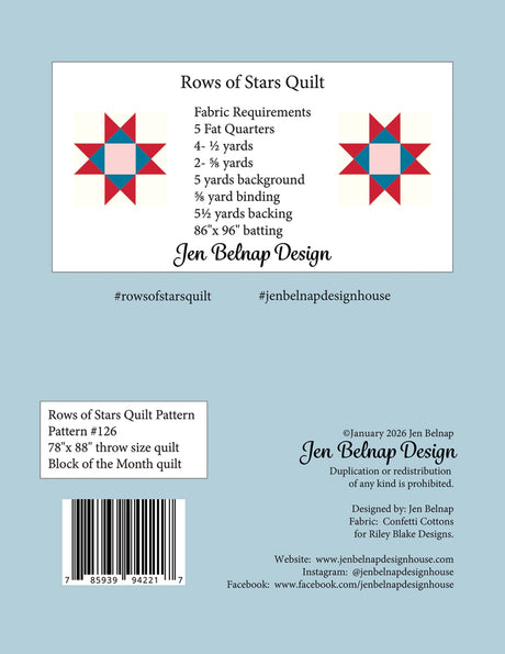 Back of the Rows of Stars Quilt Pattern by Jen Belnap Design House