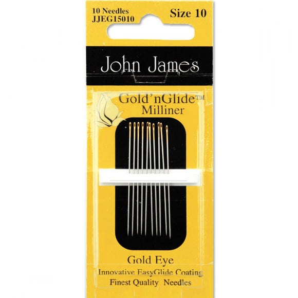 John James GoldN Glide Milliners / Straw Needles Size 10