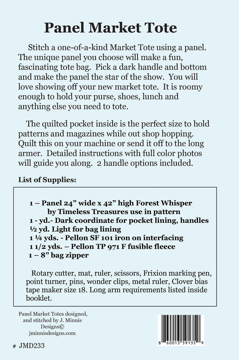 Back of the Playing with Panels Market Tote by J. Minnis Designs