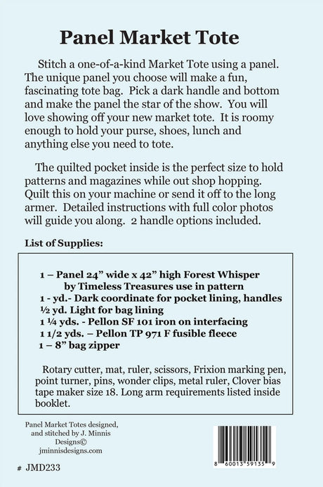 Back of the Playing with Panels Market Tote by J. Minnis Designs