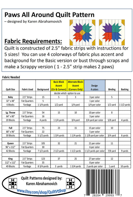 Back of the Paws All Around Quilt Pattern by Karen Abrahamovich