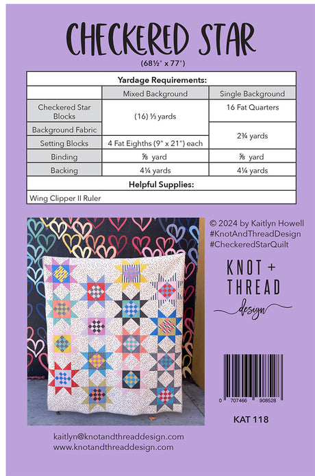 Back of the Checkered Star Quilt Pattern by Knot and Thread Designs