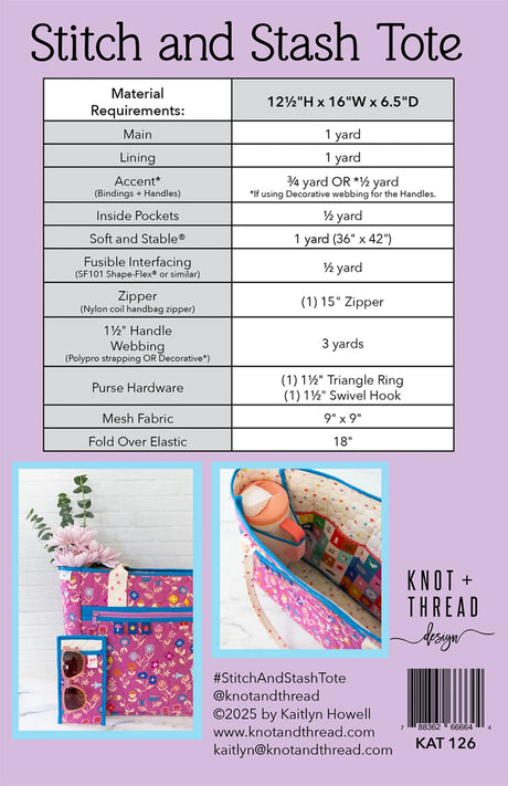 Back of the Stitch and Stash Tote by Knot and Thread Designs