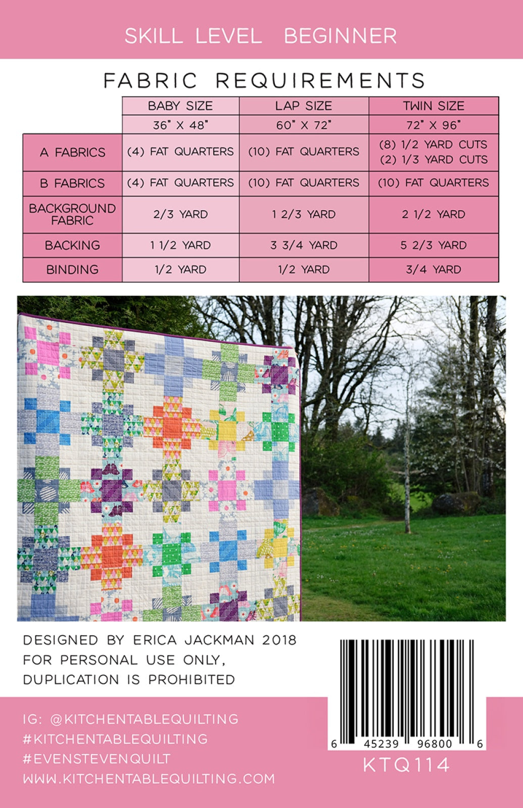 Back of the Even-Steven Quilt Pattern by Kitchen Table Quilting