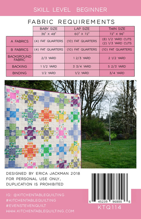 Back of the Even-Steven Quilt Pattern by Kitchen Table Quilting