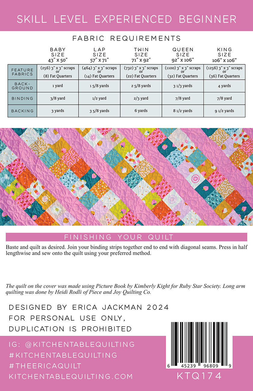 Back of the The Erica Quilt Pattern by Kitchen Table Quilting