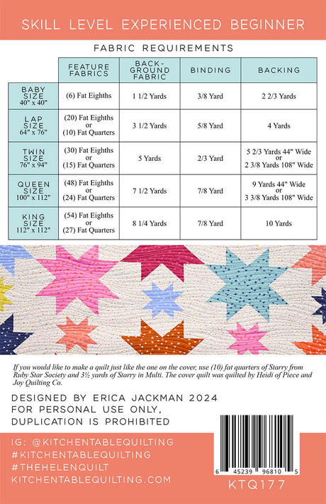 Back of the The Helen Quilt Pattern by Kitchen Table Quilting