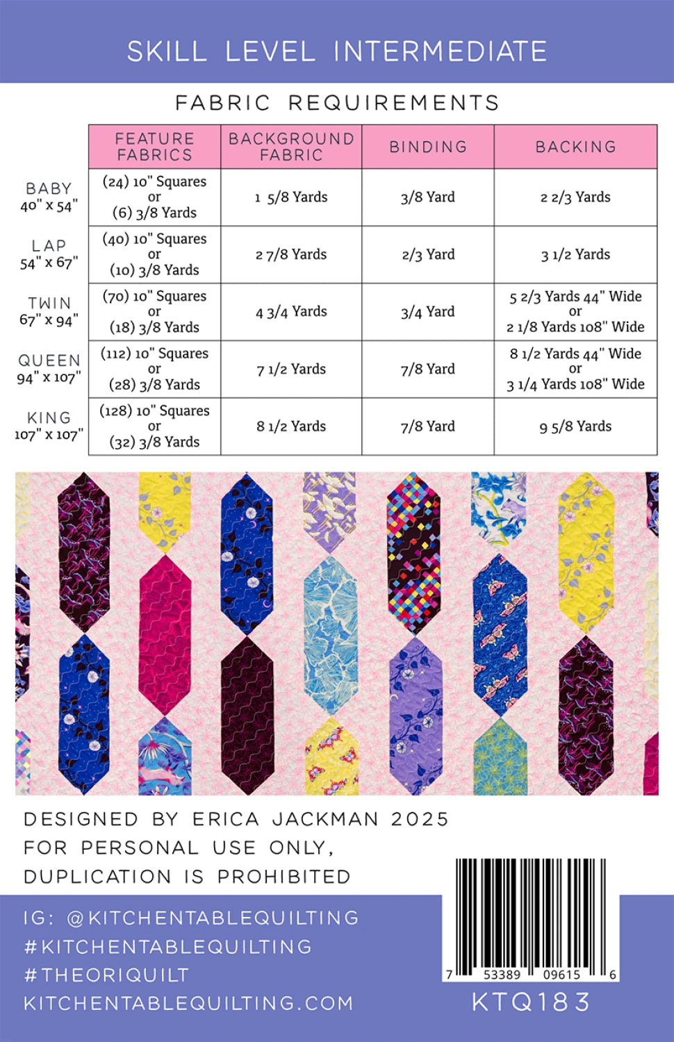 Back of the The Ori Quilt Pattern by Kitchen Table Quilting