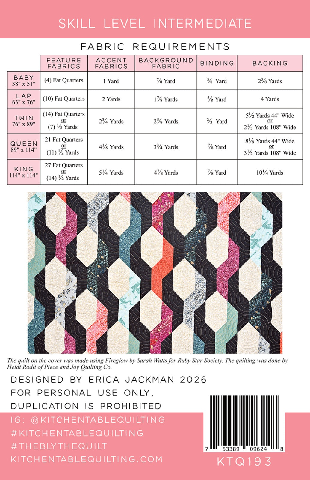 Back of the The Blythe Quilt Pattern by Kitchen Table Quilting