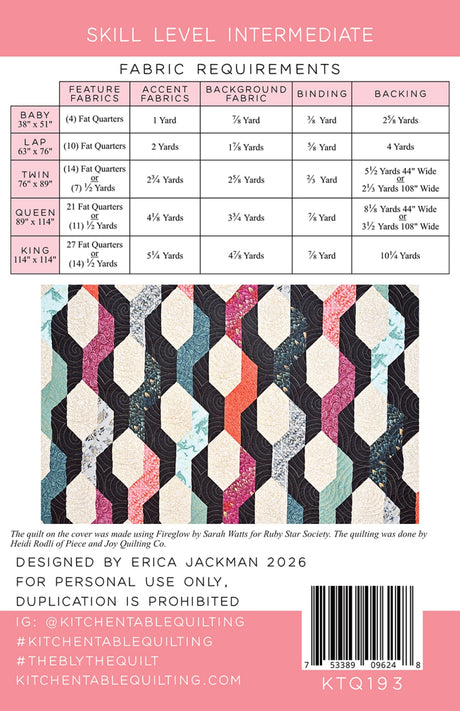 Back of the The Blythe Quilt Pattern by Kitchen Table Quilting