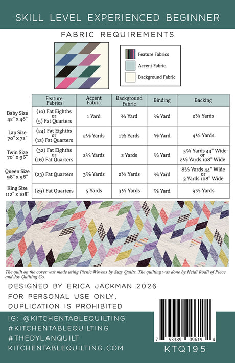 Back of the The Dylan Quilt Quilt Pattern by Kitchen Table Quilting