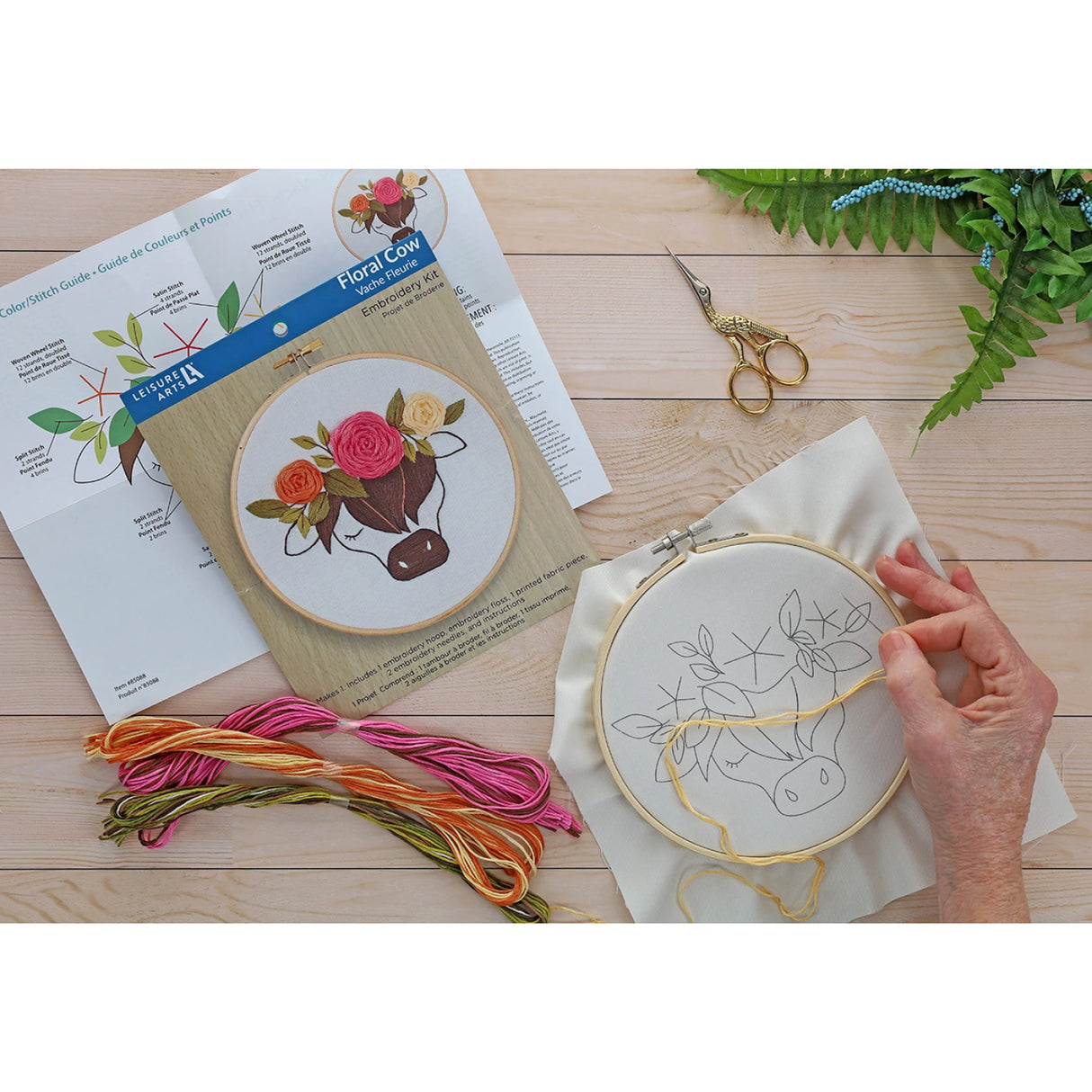 Leisure Arts Emb Kit 6" Floral Highland Cow by Leisure Arts