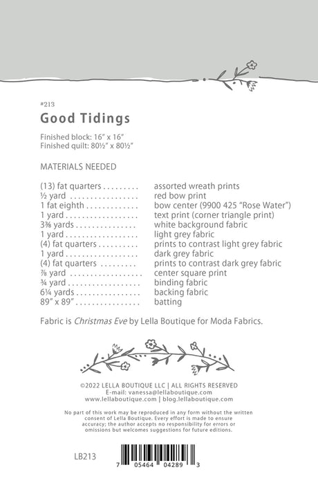 Back of the Good Tidings Quilt Pattern by Lella Boutique
