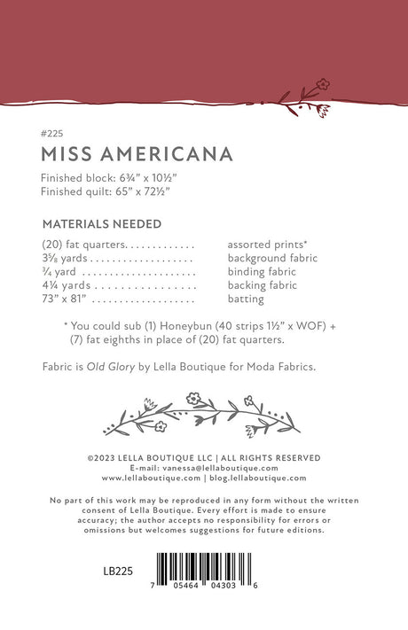 Back of the Miss Americana Quilt Pattern by Lella Boutique