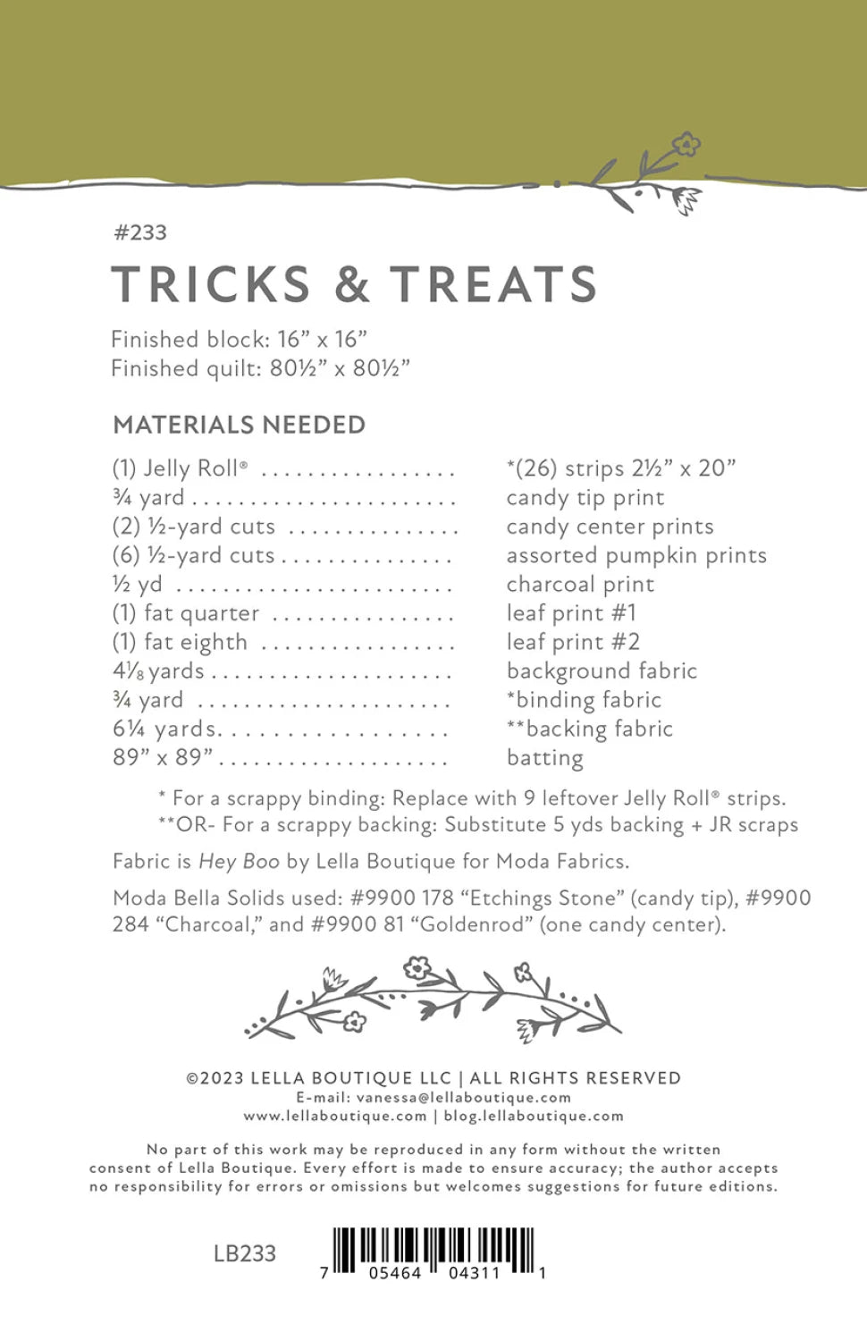 Back of the Tricks & Treats Quilt Pattern by Lella Boutique