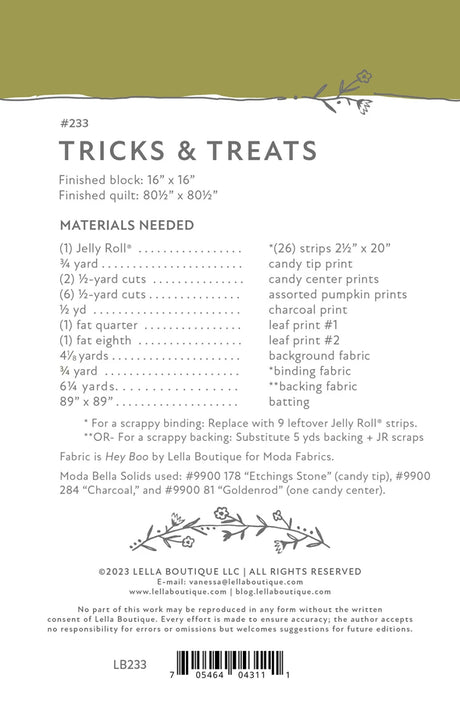 Back of the Tricks & Treats Quilt Pattern by Lella Boutique