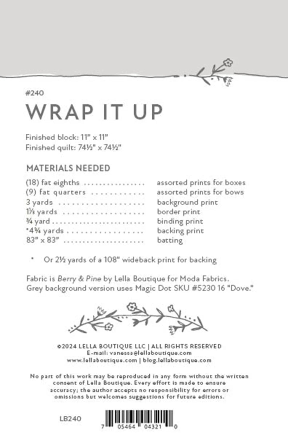 Back of the Wrap It Up Quilt Pattern by Lella Boutique