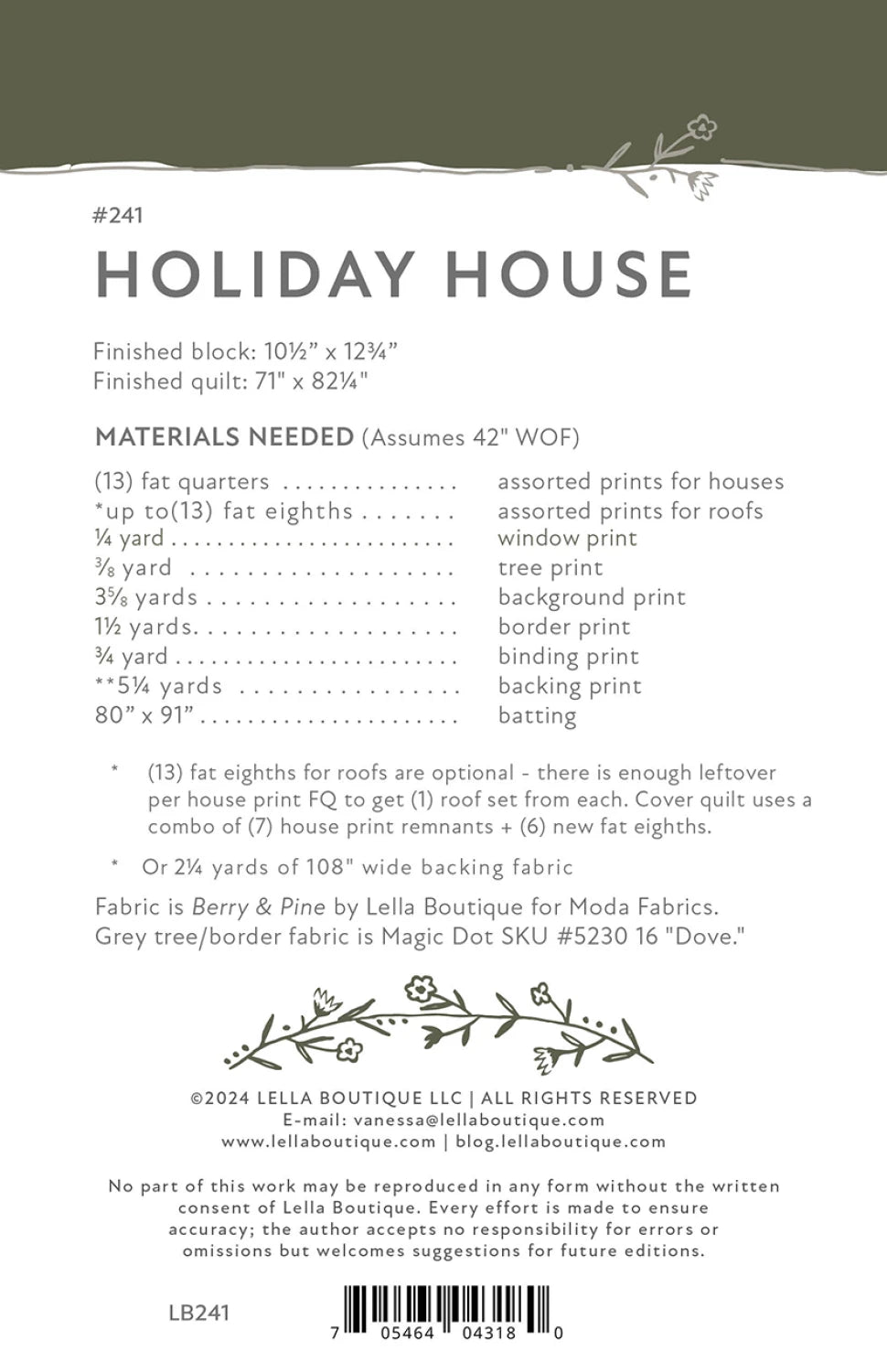 Back of the Holiday House Quilt Pattern by Lella Boutique