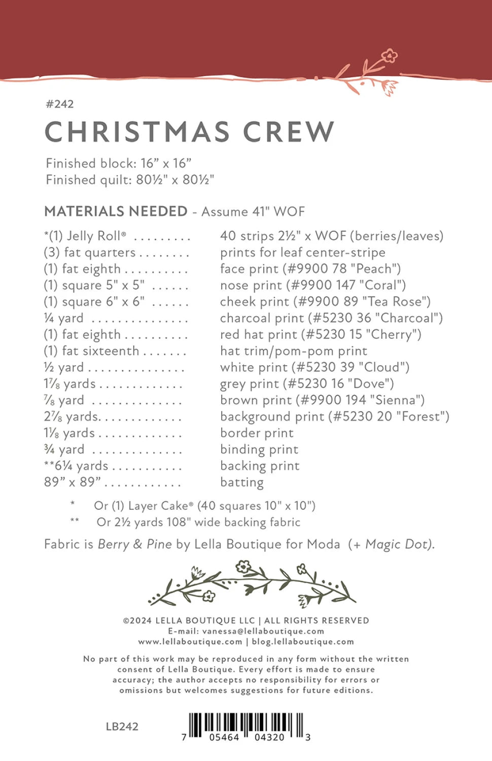Back of the Christmas Crew Quilt Pattern by Lella Boutique