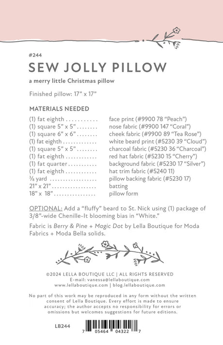 Back of the Sew Jolly Pattern by Lella Boutique