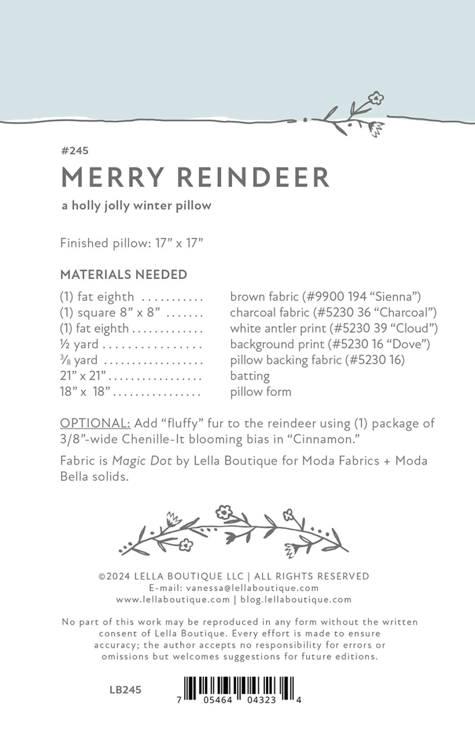 Back of the Merry Reindeer Quilt Pattern by Lella Boutique