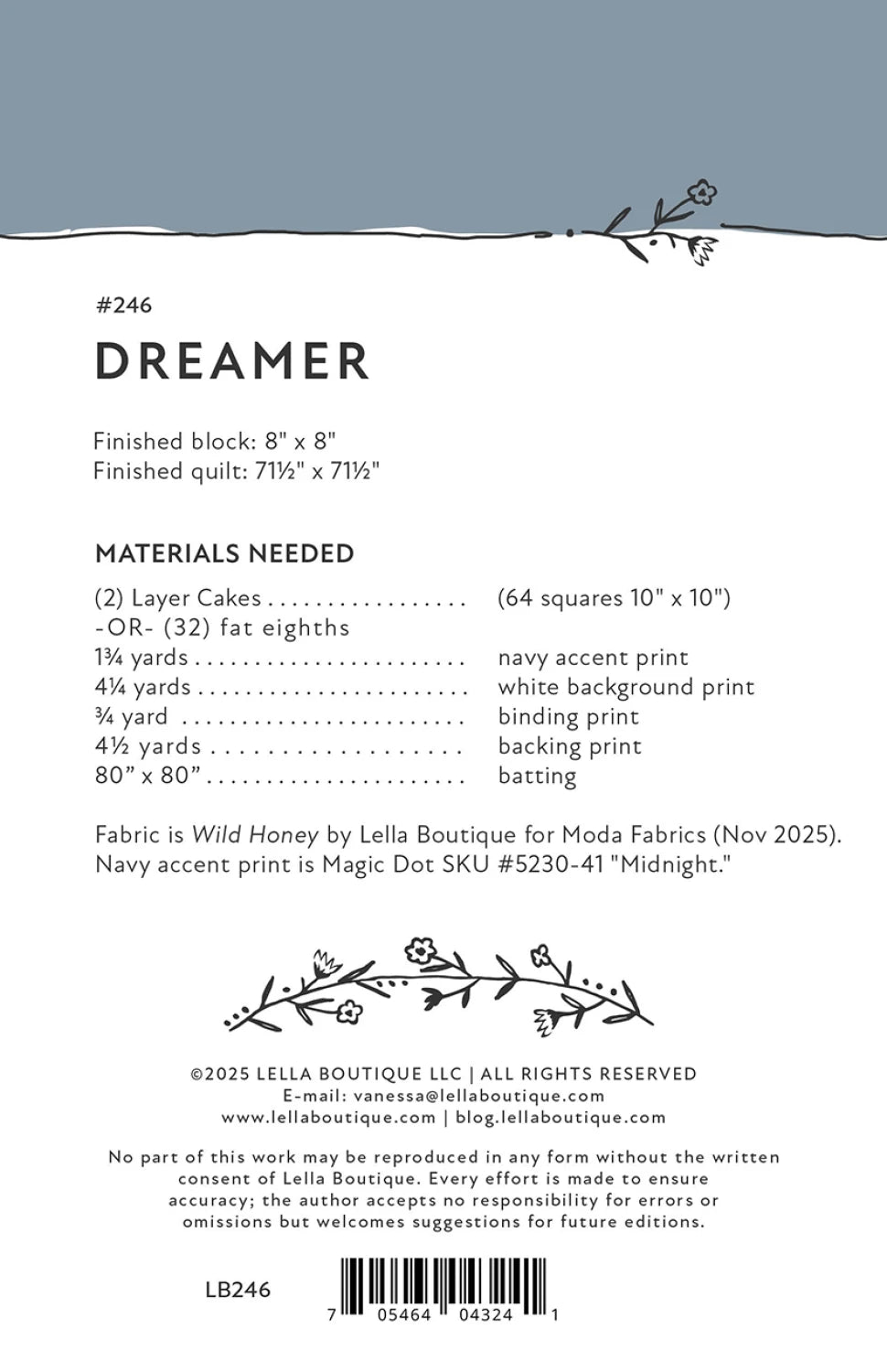 Back of the Dreamer Quilt Pattern by Lella Boutique