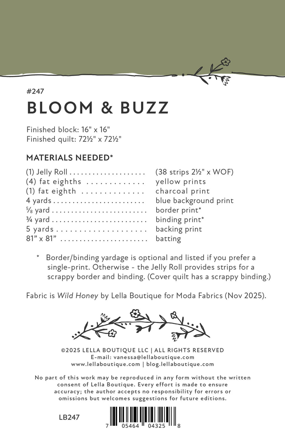 Back of the Bloom & Buzz Quilt Pattern by Lella Boutique