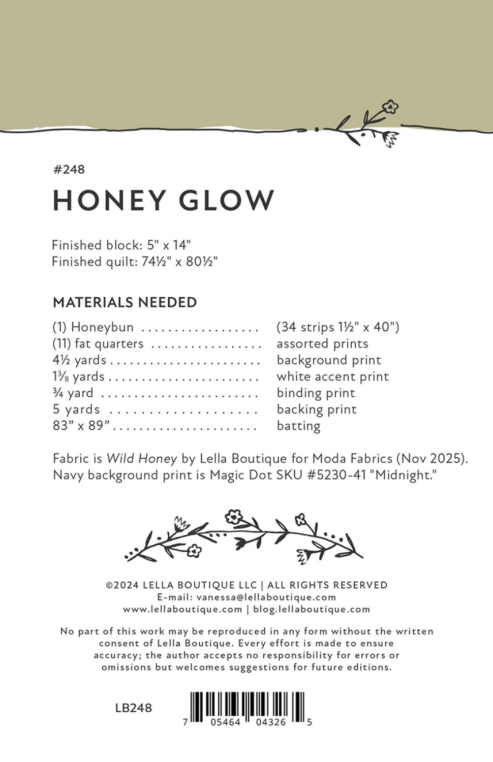 Back of the Honey Glow Quilt Pattern by Lella Boutique