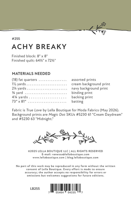 Back of the Achy Breaky Quilt Pattern by Lella Boutique