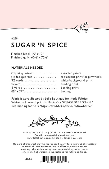 Back of the Sugar 'N Spice Quilt Pattern by Lella Boutique