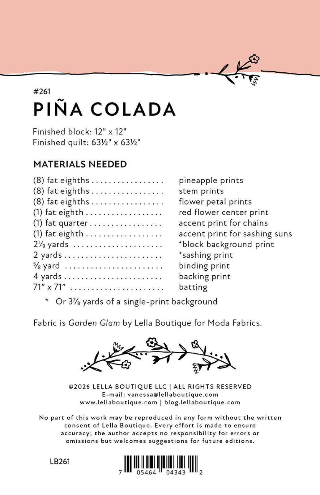 Back of the Piña Colada Quilt Pattern by Lella Boutique