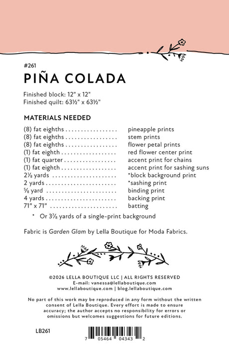 Back of the Piña Colada Quilt Pattern by Lella Boutique