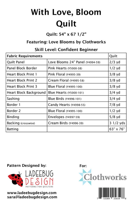Back of the With Love, Bloom Quilt Pattern by Ladeebug Designs