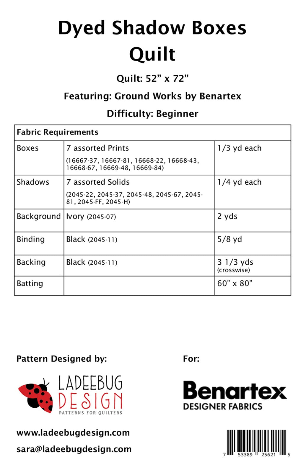 Back of the Dyed Shadow Boxes Quilt Pattern by Ladeebug Designs