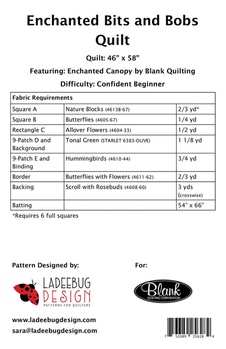 Back of the Enchanted Bits and Bobs Quilt Pattern by Ladeebug Designs